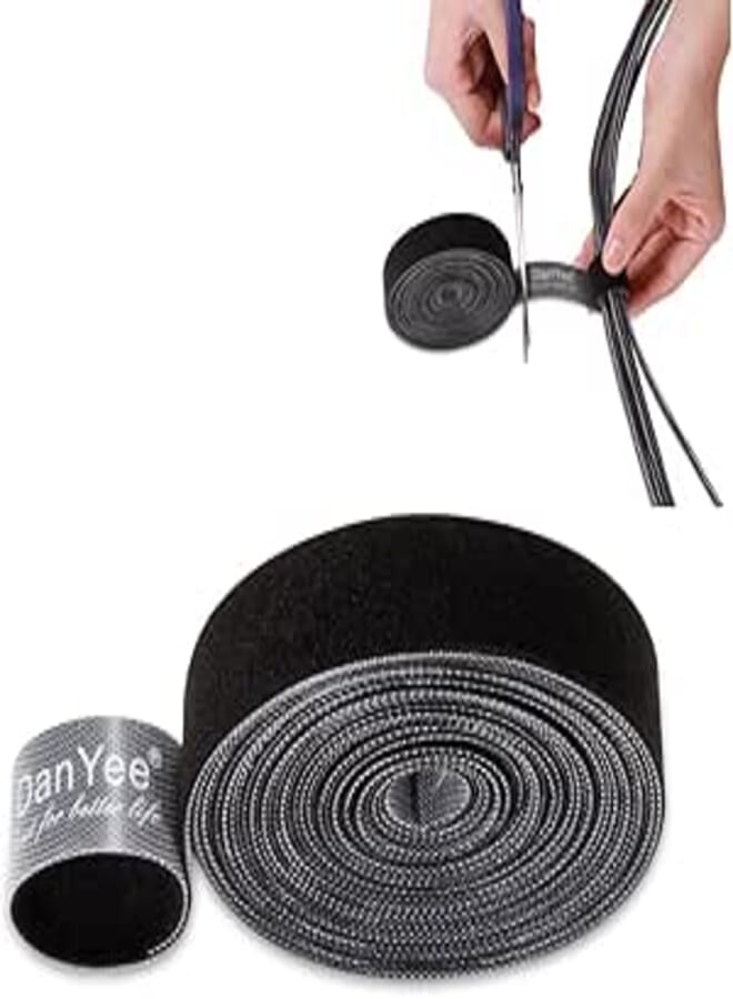 DanYee Reusable Ethernet Cable Wire Straps 2 Roll Cable Ties Hook & Loop Nylon Fastening Tape Wire 3M Adjustable Wire Organizer Cord Rope Holder for Computer Cable Management(BLACK-3M(2 Roll))